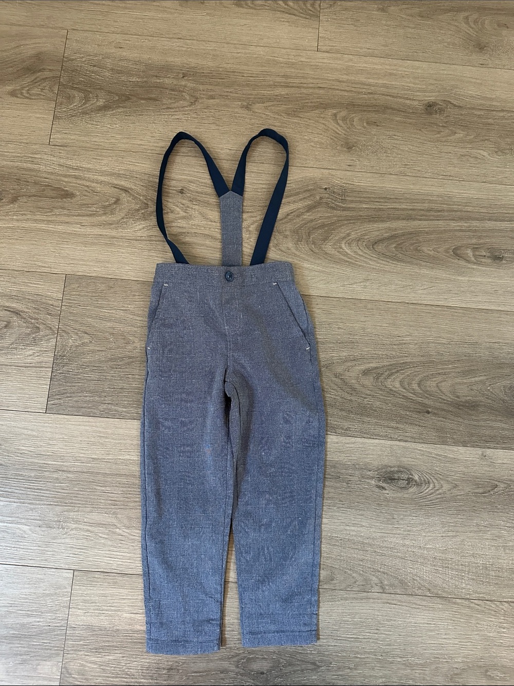 wonder nation Gray Pants with Navy Suspender Straps